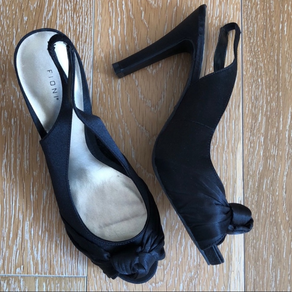 Black Satin Peeptoe Slingback Pumps NWOB